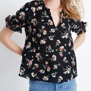 MADEWELL Silk Floral Black Blouse